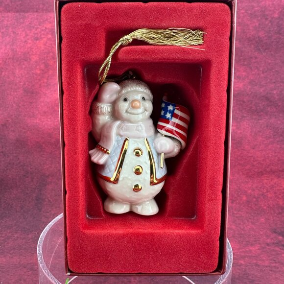 LENOX PATRIOTIC SNOWMAN 4" PORCELAIN CHRISTMAS TREE ORNAMENT, HAND PAINTED - Picture 2 of 8